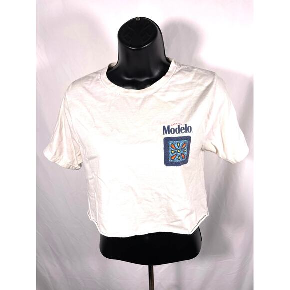 Modelo Especial Cropped Tee White Beer Graphic Shirt XS - Picture 1 of 7